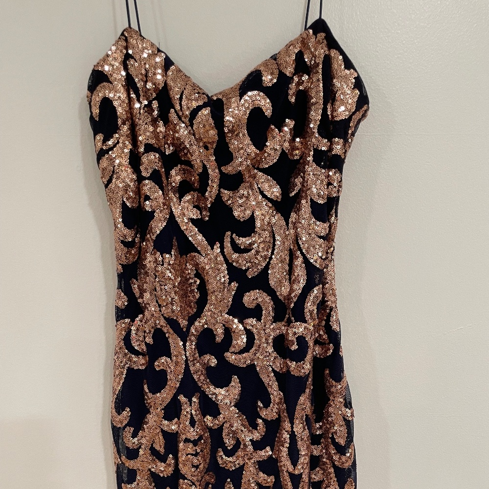 Navy and Rose Gold Short Prom Dress